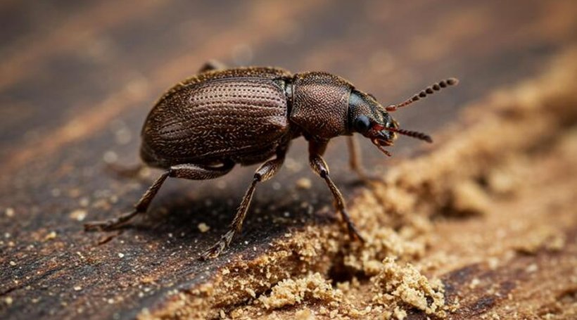A pine beetle on bare ground