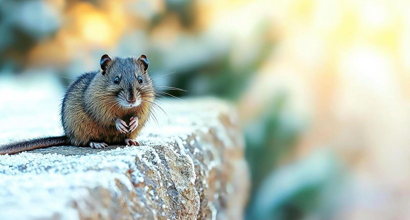 A rodent perched on a stone wall